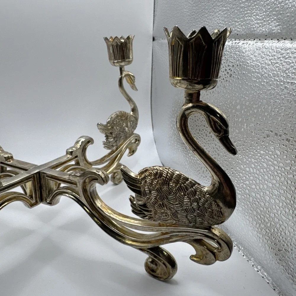 Vintage Silver Plated Swan Candelabra 4 Arm Candle Holder G.B. Reg No 1033795